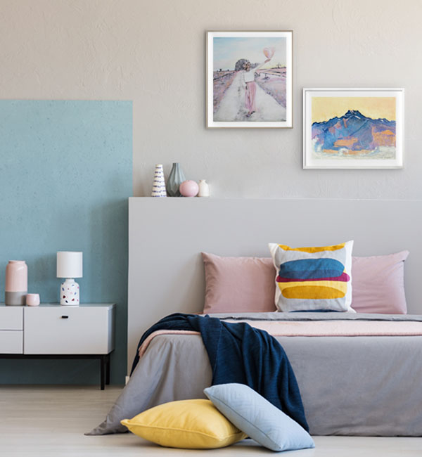 Schlafzimmer in Pastellfarben mit Bild und Schlafzimmer Deko