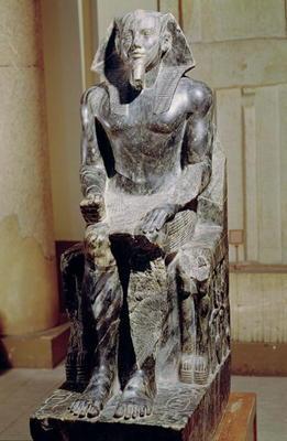 Statue of Khafre (2520-2494 BC) enthroned, from the Valley Temple of the Pyramid of Khafre at Giza, 17th