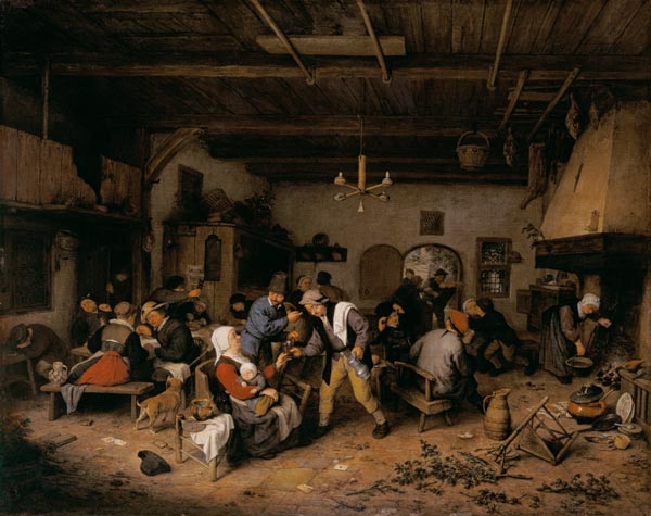 Männer und Frauen im Bauernwirtshaus von Adriaen van Ostade