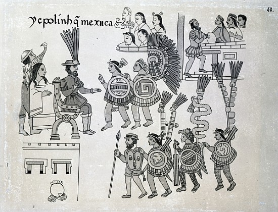 The last Aztec Emperor Cuauhtemoc surrenders, plate from ''Antiguedades Mexicanas'' von Alfredo Chavero 1892Spanish School