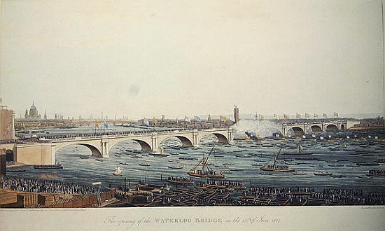 The Opening of the Waterloo Bridge on the 18th of June, 1817, etched by A. Pugin from a drawing von Augustus Charles