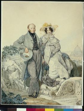 Porträt von Grigori Nikanorowitsch und Warwara Alexejewna Olenin 1827