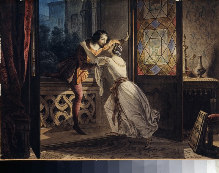 Szene aus Romeo und Julia: Die Gruft (5. Akt, 3. Szene) von Sir Frank  Dicksee Kunstdruck > Bildergipfel.de