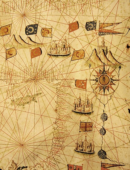 The Coast of Turkey and Cyprus, from a nautical atlas of the Mediterranean and Middle East (ink on v von Calopodio da Candia