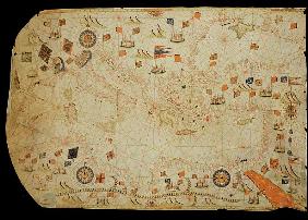 The entire Mediterranean Basin, from a nautical chart (ink on vellum)