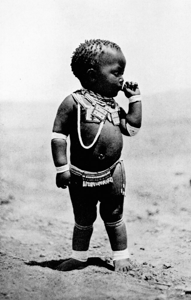 Zulu Girl Sucking First Finger (b/w photo)  von English Photographer