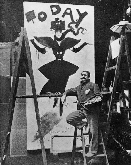 Dudley Hardy painting a poster for the magazine journal ''Today'', c.1890s