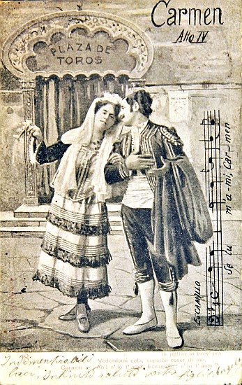 Postcard commemorating the Fourth Act of the opera ''Carmen'', von Georges Bizet