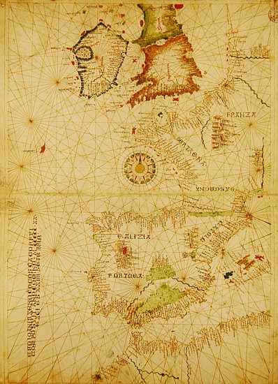 The Atlantic Coasts of Europe and Africa, from a nautical Atlas, 1520(see also 330911-330912) von Giovanni Xenodocus da Corfu