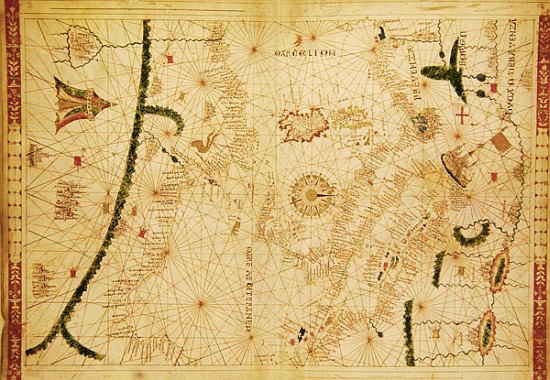 The Central Mediterranean, from a nautical atlas, 1520(see also 330916-330918) von Giovanni Xenodocus da Corfu