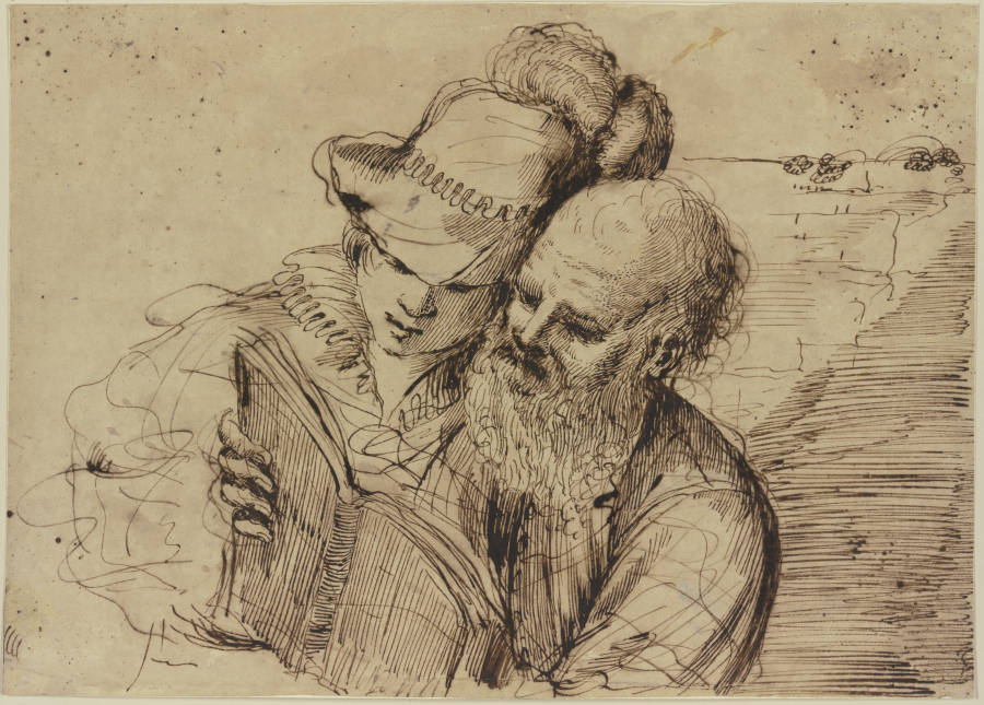 Ein alter und ein junger Mann in einem Buch lesend, Brustbild von Guercino (Giovanni Francesco Barbieri)