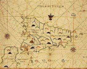Sicily and the Straits of Messina, from a nautical atlas, 1646 (ink on vellum)