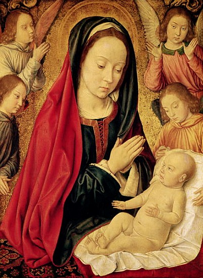 The Virgin and Child Adored Angels von Master of Moulins (Jean Hey)