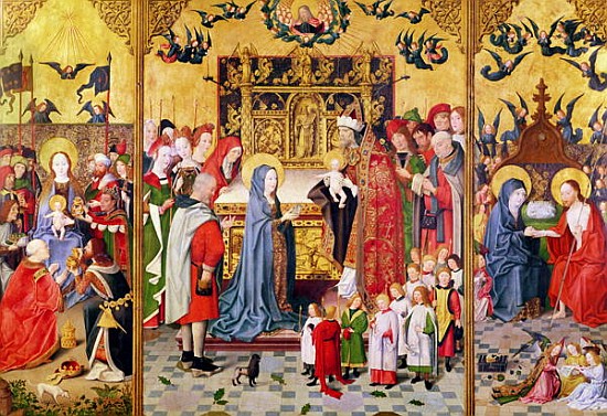 Altarpiece of the Seven Joys of the Virgin, depicting the Adoration of the Magi, The Presentation in von Master of the Holy Family