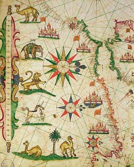 The North African Coast, from a nautical atlas, 1651(detail from 330919) von Pietro Giovanni Prunes