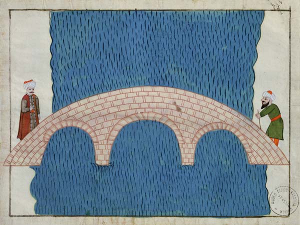 Ms. cicogna 1971, miniature from the ''Memorie Turchesche'' depicting the Galata Bridge von Venetian School