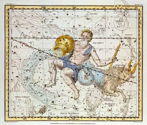 Aquarius and Capricorn, from 'A Celestial Atlas', pub. in 1822 (coloured engraving) von A. Jamieson