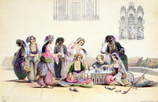 Interior of a Harem, in Cairo (colour litho) von A. Margaretta Burr