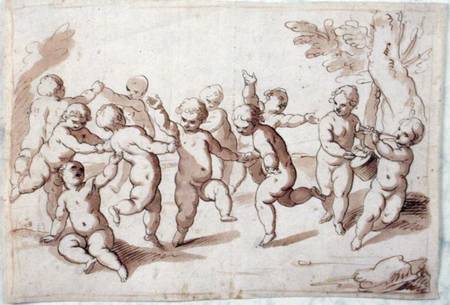 A group of dancing putti (pen & brown ink with wash over black chalk on paper) von Abraham Jansz. van Diepenbeeck