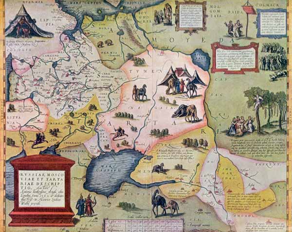 Map of the Russian empire in the sixteenth century, copy of an original of 1571 (colour litho) von Abraham Ortelius
