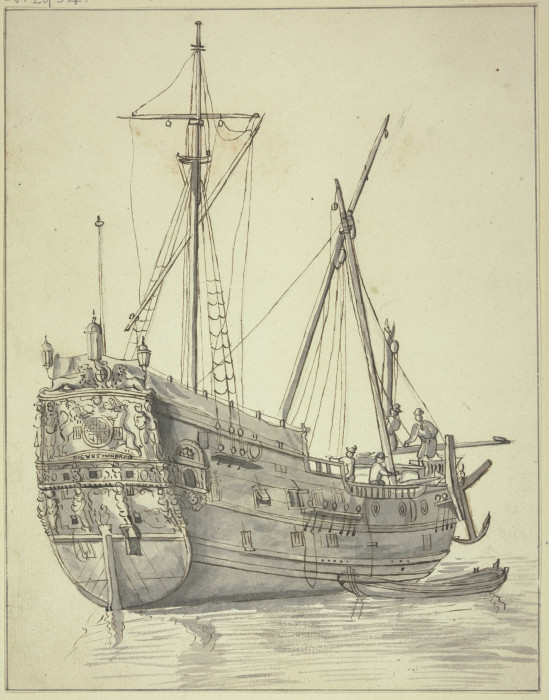 Abgetakeltes Schiff mit Boot von Abraham Storck d. Ä.