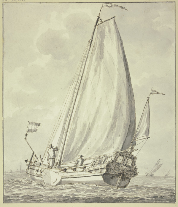 Boot mit zwei Mann, nach links segelnd von Abraham Storck d. Ä.