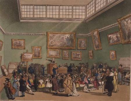 Christie's Auction Room, aquatinted by J. Bluck (fl.1791-1819) from Ackermann's 'Microcosm of London von A.C. Rowlandson