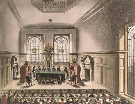 Cooper's Hall, Lottery Drawing, from Ackermann's 'Microcosm of London' von A.C. Rowlandson