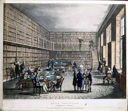 The Library at The Royal Institution, Albemarle Street, engraved by Joseph Constantine (fl.1780-1812 von A.C. Rowlandson