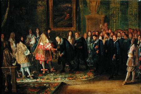 The Reception of the Ambassadors of the Thirteen Swiss Cantons by Louis XIV (1638-1715) at the Louvr von Adam Frans van der Meulen