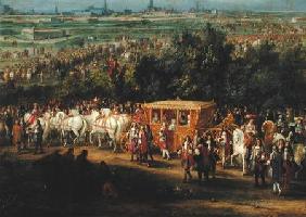 The Entry of Louis XIV (1638-1715) and Marie-Therese (1638-83) of Austria in to Arras, 30th July 166 c.1685