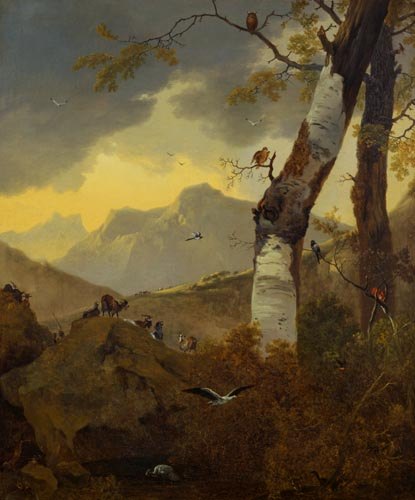 Mountainous Landscape with Goats and Birds von Adam Pynacker