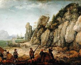 Detail of Wild goat hunting on the coast 1620