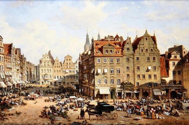The Market in Wroclaw, 1877 (oil on canvas) von Adelbert Wolfl