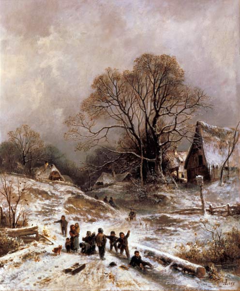 Children playing in the snow von Adolf Heinrich Lier