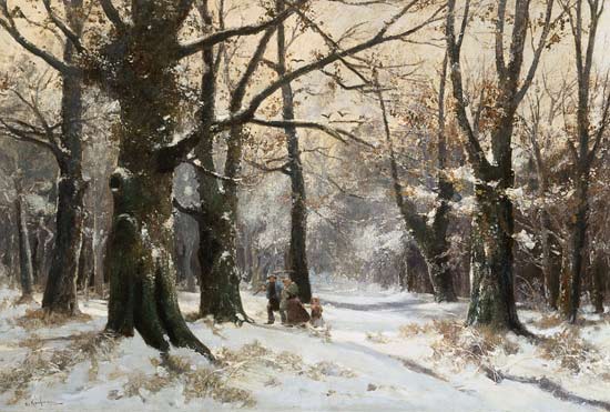 Heimkehr durch den Winterwald. von Adolf Kaufmann