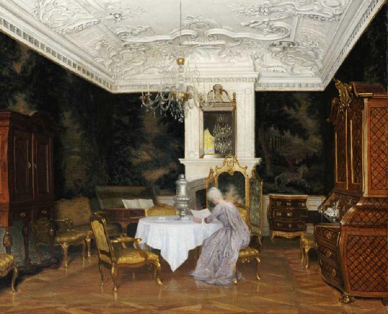 Dame in einem Interieur, Fredensborg von Adolf Heinrich Hansen