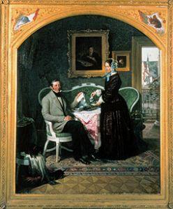 Glasermeister Achelius und seine Frau beim Frühstück. 1858