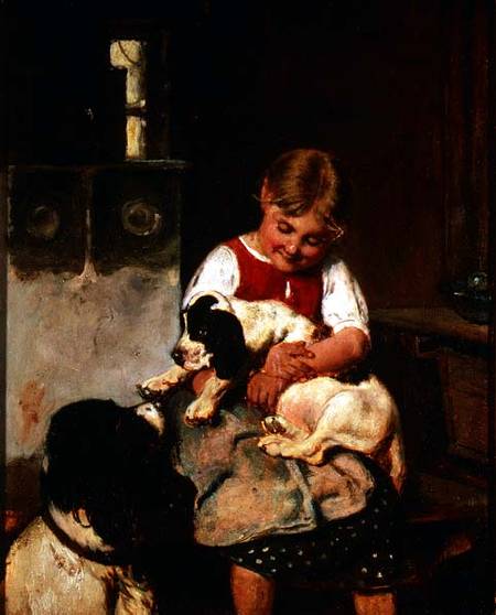 Young girl with puppy von Adolph Eberle