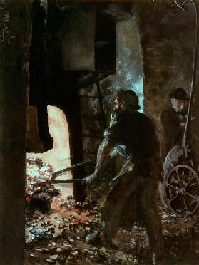 Autoportrait avec un ouvrier près d´un marteau-pilon 1872