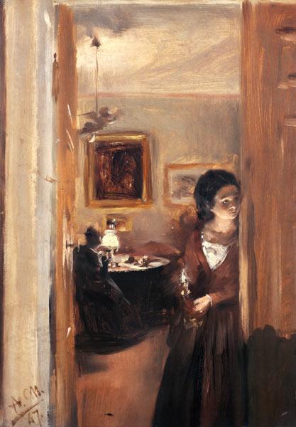 Wohnzimmer mit der Schwester des Künstlers 1847