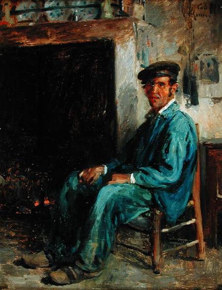 A Peasant in Front of a Hearth von Adolphe-Felix Cals