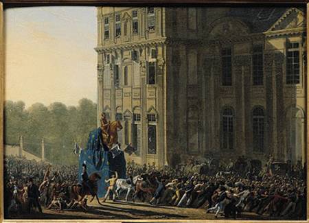 Transporting the Statue of Henri IV (1553-1610) in Front of the Flora Pavilion of the Louvre von Adolphe Roehn