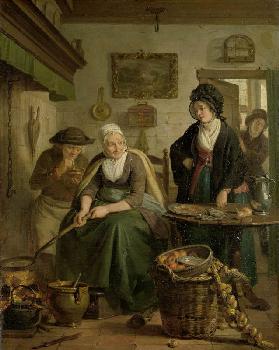 Frau beim Backen von Pfannkuchen Um 1790-18