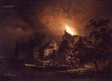 Villagers Struggling to put out a Cottage Fire von Adriaen Lievensz van der Poel