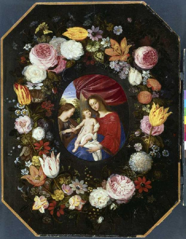 Madonna im Blumenkranz. (Die Blumen von Jan Brueghel d.J.) von Adriaen van Stalbemt