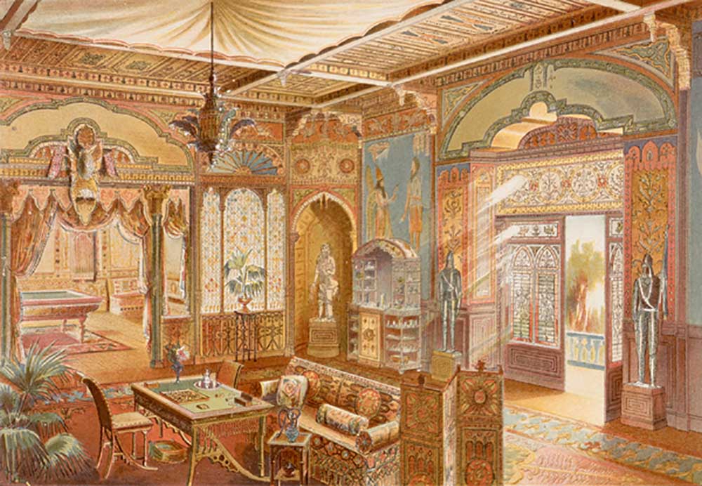 Spielzimmer im assyrischen Stil, Illustration aus La Decoration Interieure, veröffentlicht um 1893-9 von Adrien Simoneton