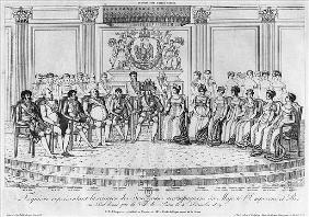 Sketch depicting Napoleon I and the sovereigns at the ball given the city of Paris on 4th December 1