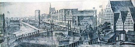 Granaries in Gdansk on the Maltawa River, illustration 9 from the album, 'Praecipuorum Locorum et Ae von Aegidius Dickmann