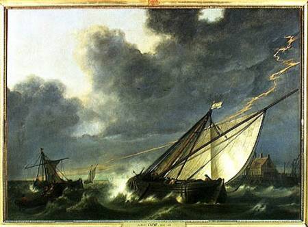 Boats in the Estuary of Holland Diep in a Storm von Aelbert Cuyp